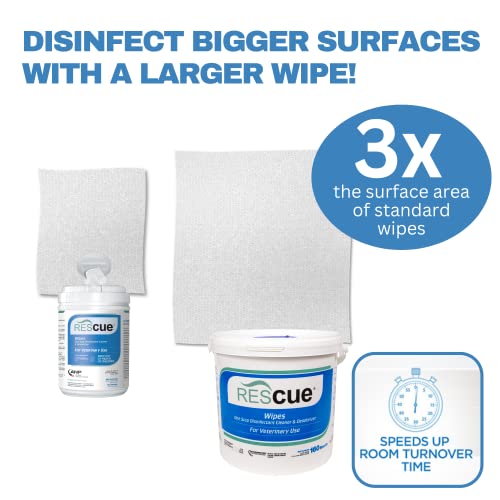 Rescue One-Step Disinfectant Cleaner & Deodorizer For Veterinary Use, Accelerated Hydrogen Peroxide, Extra Large Wipes, 160-Wipes Bucket #TOP4