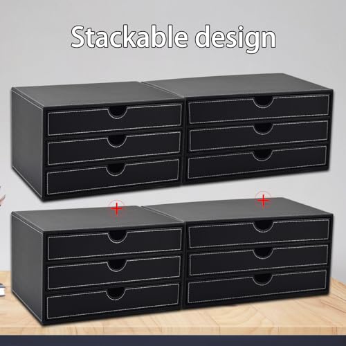 XNONE PU Leather Desk Organizer with 3 Drawers,Office Supply Desktop MultiFunctional Drawer for Stationery/A4 Paper/Document/Magazine/Book/Letter/Jewelry/Makeup Product Home Decora Storage Box (Black) - Image 5