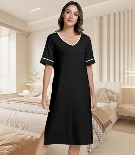 Image of NACHILA Bamboo Viscose Nightgowns for Women Cooling Night Gown with Pockets