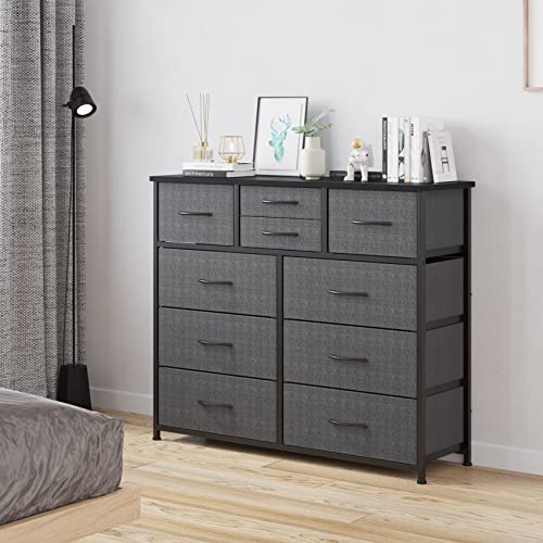 Lumtok 10-Drawer Dresser, Fabric Storage Dressers For Bedroom, Hallway, Nursery, Closets, Steel Frame, Wood Top, Easy Pull Handle (Grey) #TOP1