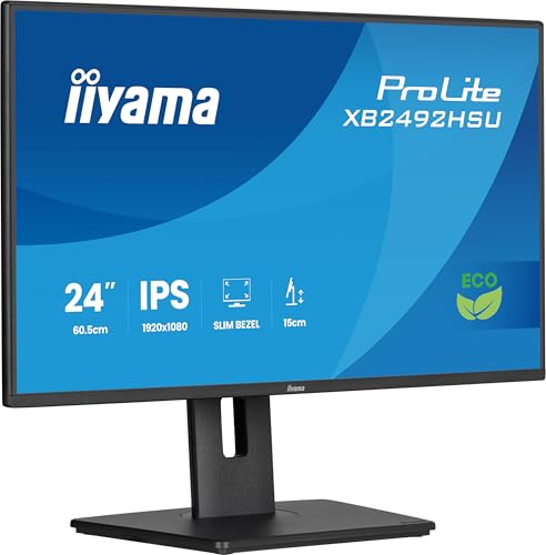 iiyama Prolite XB2492HSU-B1 60,5cm 23,8 IPS LED-Monitor Full-HD 120Hz HDMI DP USB3.2 Slim-Line Höhenverstellung Pivot Adaptive Sync Energieklasse B
