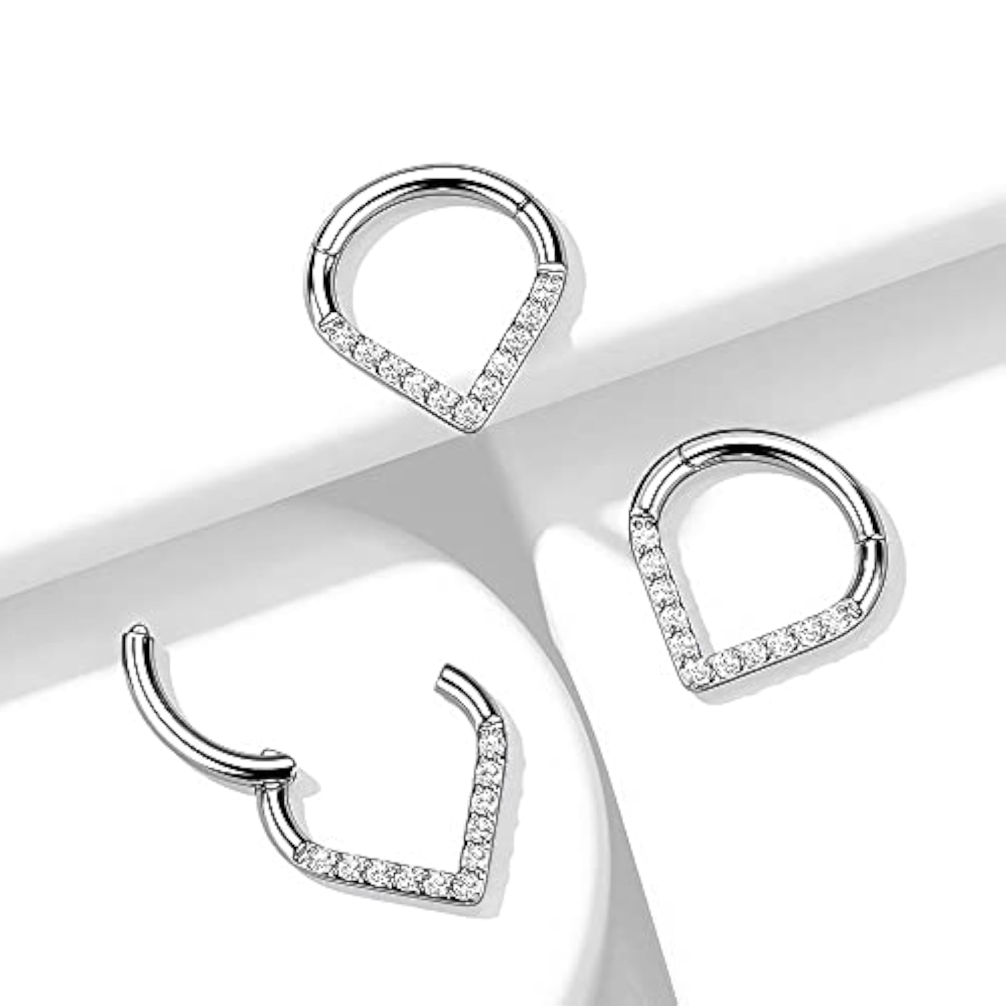 16GA Titanium Zigzag Segment Clicker Ring, CZ Plated