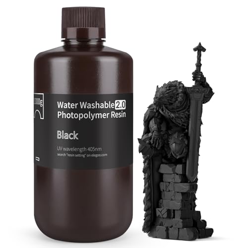 ELEGOO Upgraded Water Washable 3D Printer Resin 2.0, 405nm UV-Curing 3D Resin with Lower Shrinkage and Higher Precision for LCD 3D Printing Black 1000g