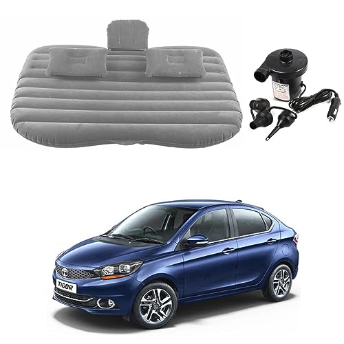 Image of Oshotto Multifunctional Car Travel Bed Mattress with Two Air Pillows, Car Air Pump Compatible with Tata Tigor (Grey)