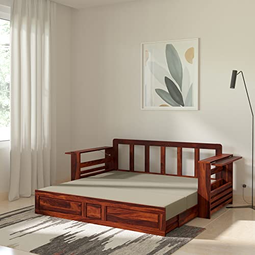 Amazon Brand - Solimo Nemoral Solid Sheesham Wood Sofa Cum Bed (Honey Finish)