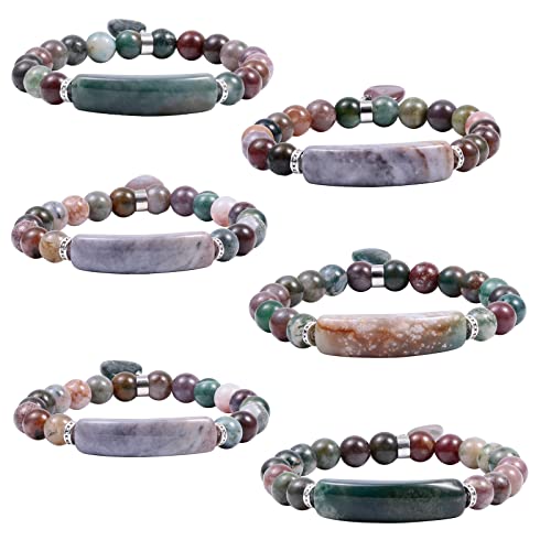 Tumbeelluwa Healing Stone Bracelet 8Mm Beads Chakra Crystal Energy Heart Charm Bracelet Handmade Jewelry For Women, Indian Agate #TOP1