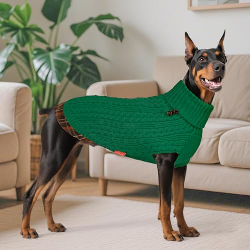 Image of KYEESE Dog Sweater for Medium Large Dogs Turtleneck Thick Knit Pullover | Stretchy Fit, Lightweight & Warm, Cozy Knit Comfort, Classic Plaid Design, Gentle on Sensitive Skin, Winter Daily Wear