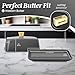 Flexzion Ceramic Gray European Butter Dish with Lid for Countertop (7 Inch) - Wide 2 Stick Double Butter Holder for Counter, Cream Cheese Container Storage Keeper