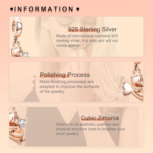 Image of S925 Sterling Silver Rose Gold Romantic Charm Pendant, Gifts for Family Friends Girlfriend, Valentine's Day Birthday Christmas Anniversary, Bracelet Necklace Bead Dangle Charm for Women Jewelry