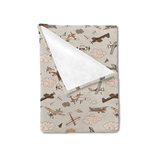 Image of HawSkgFub Helicopter Airplane Clouds Baby Blanket for Boys Gift, Flight Aircraft Transportation Flannel Fleece Nursery Bed Blankets, Soft Lightweight Newborn Infant Toddler Kids Crib Bedding 30 x 40