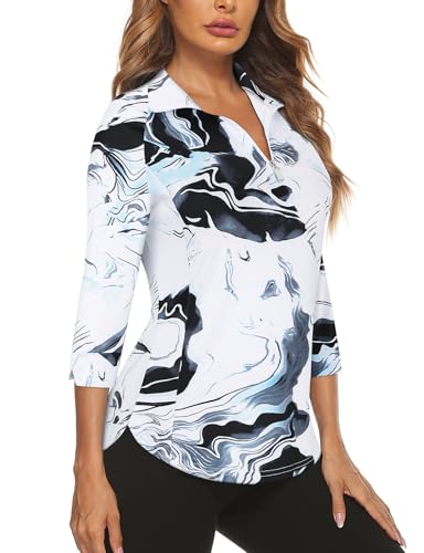 Image of Cucuchy Style Womens Golf Shirt 3 /4 Sleeve Quarter Zip Workout Tennis Tops Quick Dry UPF 50+ Shirts