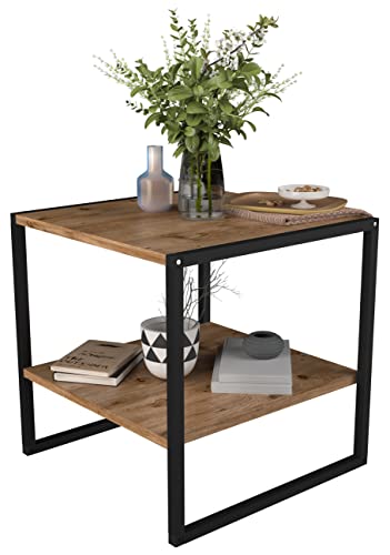 VCM Holz Beistelltisch | Couchtisch im schlichten Industriestyle | Maße ca. H. 50 x B. 50 x T. 50 cm | Wohnzimmertisch | Kaffeetisch - Insasi M