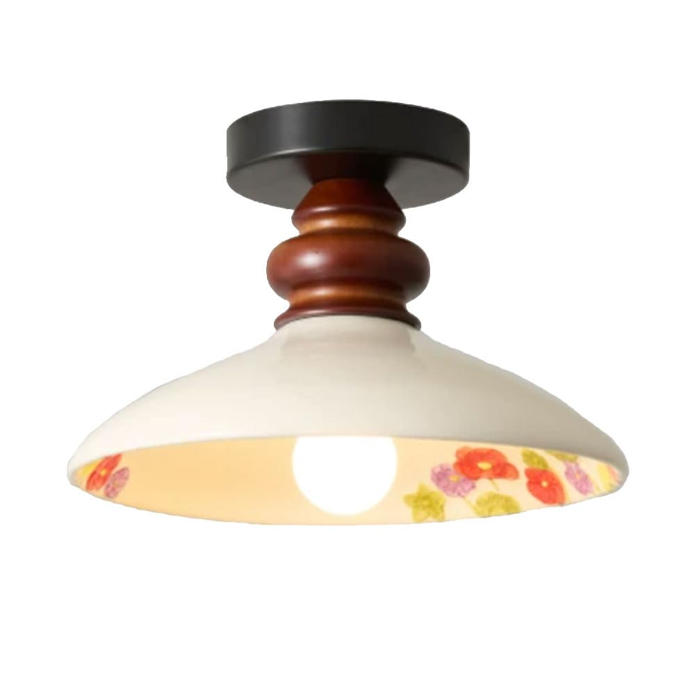 Ygzpalh Multicolor Modern Semi Flush Mount Ceiling Light - Minimalist White Ceramics Hallway E26 Light Fixture - Mid-Century Walnut Wood Accent Corridor Dome Light For Bedroom Hallway Living Room 1-Pack