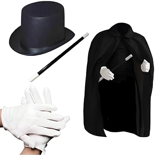 PREXTEX Kids Magician Costume Kids Toy Kit Set for Boy and Girls with Top Hat, Cape, Magic Wand, White Gloves for Magic Tricks Show and Halloween Costume | Great for Toddler and 6-12 Year Old Kids