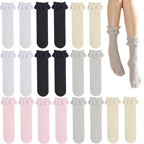 Calcetines con volantes para mujer transpirables con encaje vintage 2