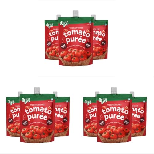 Image of CURRYiT Tomato Puree | Made With 100% Fresh Hand Picked Tomatoes | No onion & Garlic | Tomato Paste For Cooking Pasta & Curries | No Added Preservatives or Colors | Pure & Natural (100g x 3) 300g