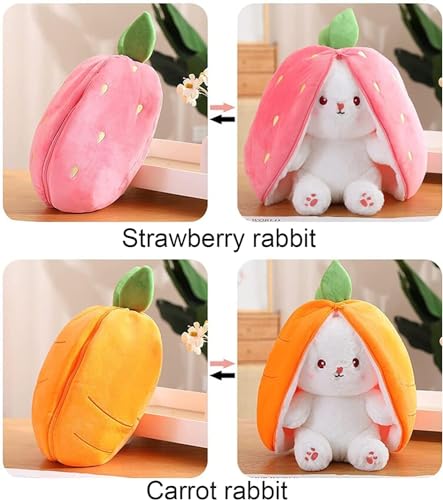 Image of Fun4you Strawberry Bunny Soft Toy Cute Convertible Plush Toy for Kids | 2-in-1 Soft Toy & Pillow, Strawberry Cover Design | Cuddly Plush Toy Gift for Boys & Girls (Pink, Medium Size)