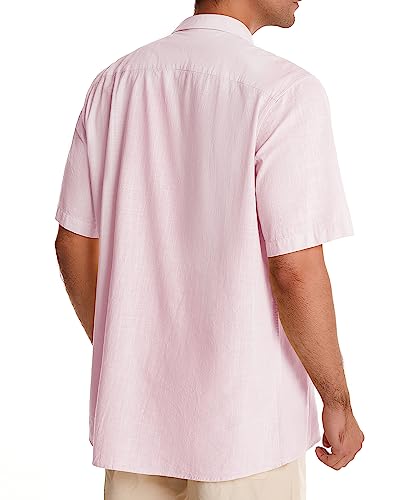 Image of Alimens & Gentle Mens Linen Shirts Cotton Hawaiian Shirts Short Sleeve Button Down Shirts Casual Summer Beach Tops