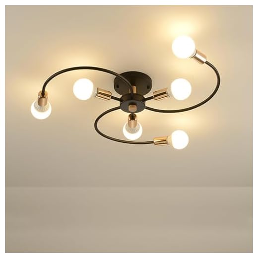 Home-Neat Lustre Plafon Sputnik Moderno 6 Luzes E27 Luminaria de Teto E27 para Sala de Estar (Preto Oro)