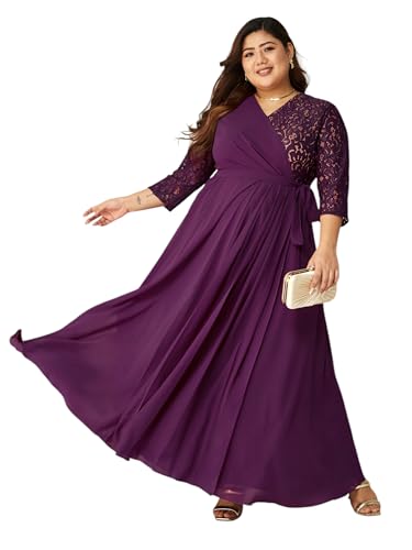 Image of Miss Chase A+ Women's Floral Printed Relaxed Fit V -Neck 3 /4Th Sleeve Georgette Maxi Dress