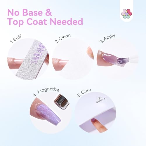 Image of SAVILAND One Step Gel Nail Polish Pen Set: 6 Colors Cat Eye 3-in-1 U V Gel Nail Polish Summer Neon Base & Color & Top Gel in One Pen with Nail Magnet Quick Manicure for Cateye Effect Home DIY 4 ml