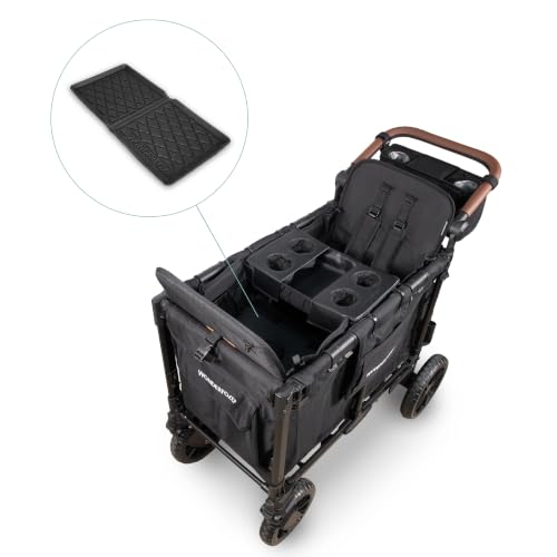 Image of WonderFold W2 Luxe Pro Bundle - 2-Seater Stroller Wagon with All-Weather Floor Mat, Flex Snack Tray & Parent Console, Safety-Certified with 5-Point Harnesses - Black