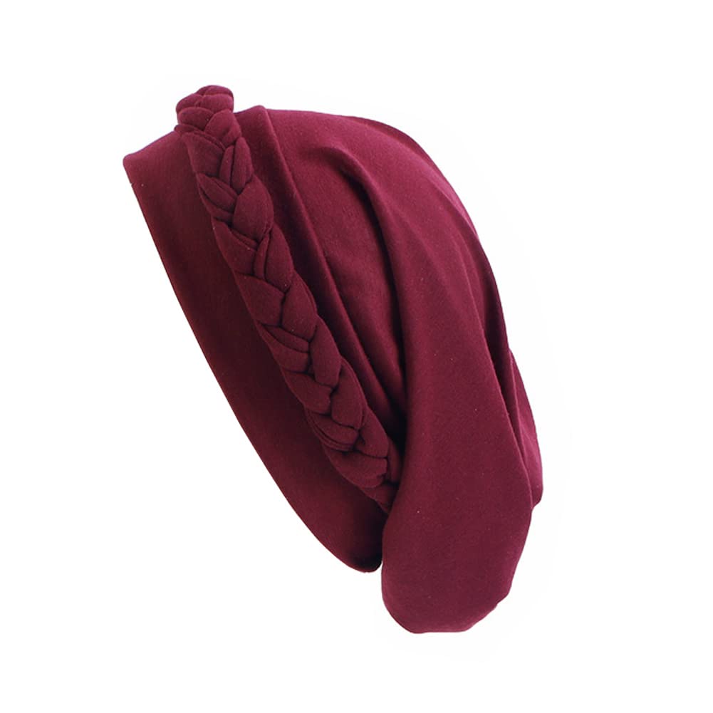 Women Chemo Turban Head Hat Pre-Tied Twisted Braid Headscarf Chemical Cancer Cap Headwrap Cover (Wine)