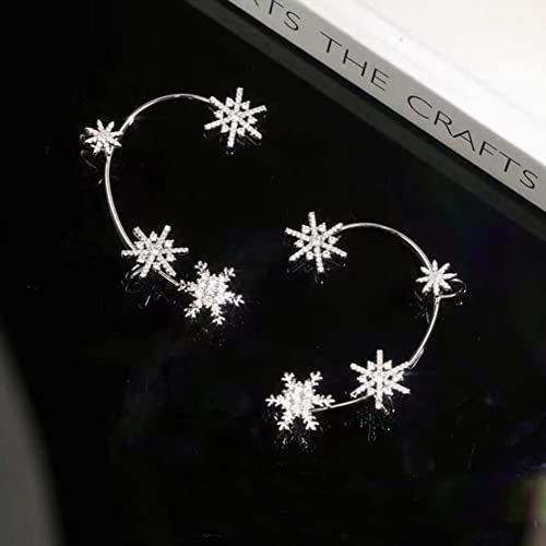 Super Flash Snowflake Ear Hook, Snowflake Earrings For Women Snowflake Wrap Around Ear Earrings For Girls No Piercing Ear Clips Ear Cuff For Women Valentines Day Gift For Women, 1Pair #TOP3