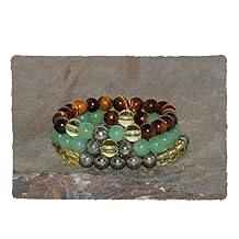 8mm Tigers Eye, Green Aventurine, Citrine and Pyrite Beaded Handmade Bracelet, Stack Bracelets, Money Crystals, Healing Gemstone Jewelry