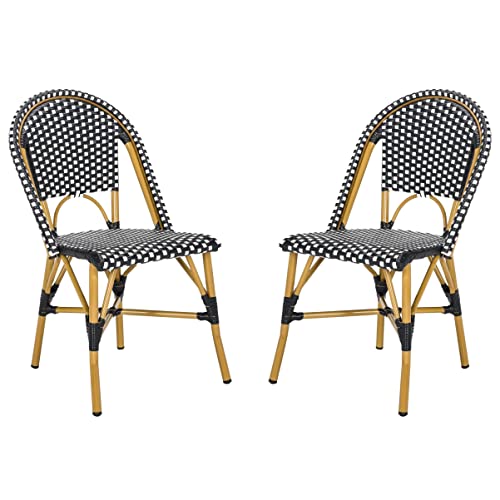 Safavieh Home Collection Hooper Indoor-Outdoor Stacking Side Chairs | Black, White Light Brown | Set Of 2 #TOP12