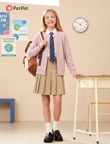 Image of PATPAT Girls Cardigan Sweater Knit Long Sleeve School Plain Tops 4-12Y