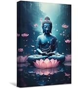 CXHOSTENT Buddha Canvas Wall Art Buddha Statue and Lotus Flowers Pictures Prints Zen Spa Painting...