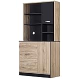 HOMCOM 67' Freestanding Buffet with Hutch, Kitchen Pantry Storage Cabinet with 3 Drawers, Cable...