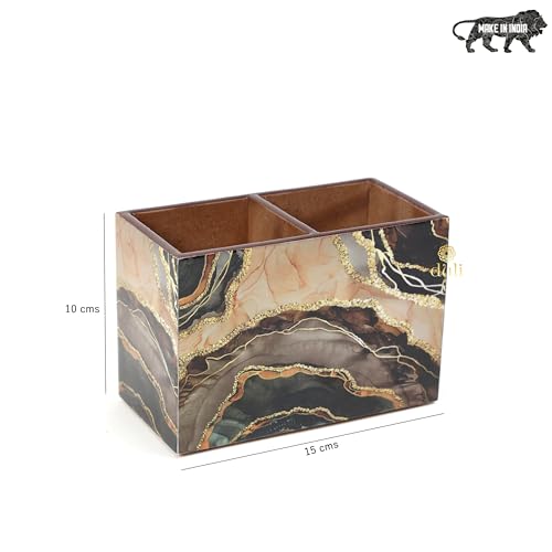 Image of DULI Multipurpose Stand, Cutlery Holder, Spoon Stand, Table Organizer with 2 Sections, Chammach Stand (10cm x 15cm) (MCDPSDbl- Marble)