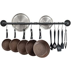 Las Ollas De Barro OROPY Utensilios de Cocina del Soporte de la Pared, 100cm Planchar del Barra Colgador Que cuelga el Estante con 14 Ganchos (Negro)
