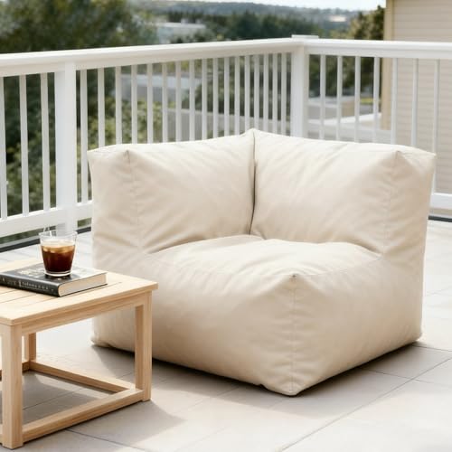 OPEAK Patio Corner Chair, Outdoor Armrest Bean Bag Chair, Daybed Sofa Comfy Couch, Modular Patio Sectional Sofa, Water-Resistant Olefin Fabric, High-Density Foam Filled, Comfy Lounge Seat, Light Beige