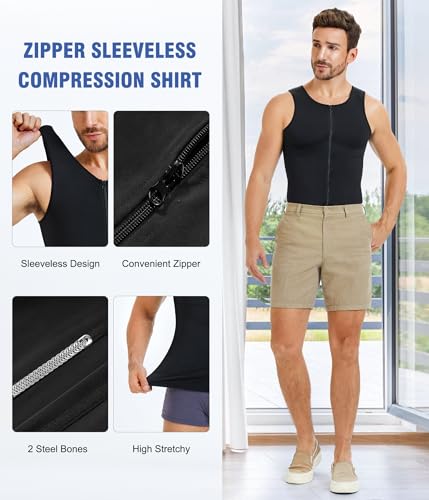 Eleady Compression Shirts for Men Zipper Vest Body Shaper Slimmer Undershirts2