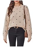 MakeMeChic Women's Polka Dots Sweaters Long Sleeve Fall Sweater Round Neck Knitted Tops Khaki Large