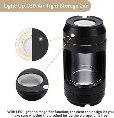 Manual Herb Grinder, Yideng 5 x 2.5'' Clear Top Spice Grinder with 110 mL Light-Up LED Air Tight Storage Jar/Mini Pipe Portable Glass Grinder for Herbs Storage and Grinding in One Gift for Men & Women