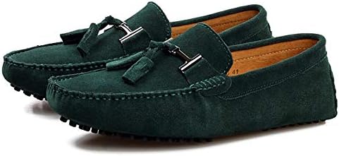 Santimon Mens-Moccasins Penny-Loafers Slip-On Casual Dress-Shoe Suede Tassels Boat Driving-Shoes Green 9 D(M) US | Image 2