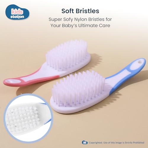 Image of Kids Station Portable Baby Potty Training Seat with 2 Piece Baby Grooming Kit - Potty Training Seat for 1 + Year child - Kids Comb and Hair Brush - Accessories Set for Infants and Toddlers (Blue)