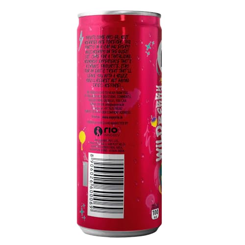 Image of Rio Wild Berry Bubbly Fruit Drink Can | Soft Drink | Exotic Fruit Juice + Fizz | Rich In Vitamin C and Honey | Pack of 24 | 250 ml