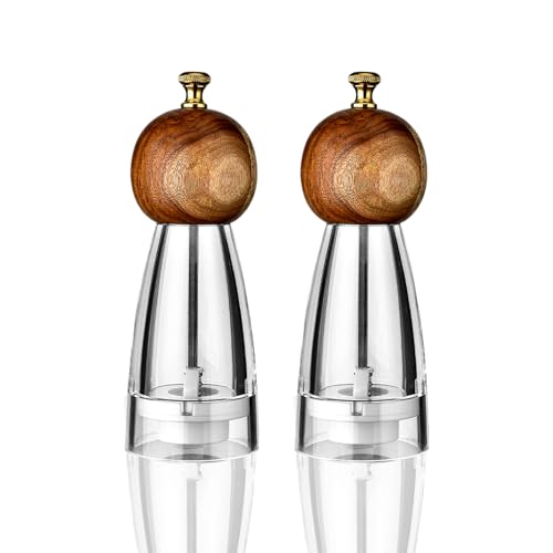 Pfeffermühle & Salzmühle Set Aus Transparentem Acryl Mit Keramik-Mahlwerk – 2er Set, Nachfüllbar & Mit Einstellbarer Mahlstärke Für Den Täglichen Küchengebrauch (Antikschwarz)