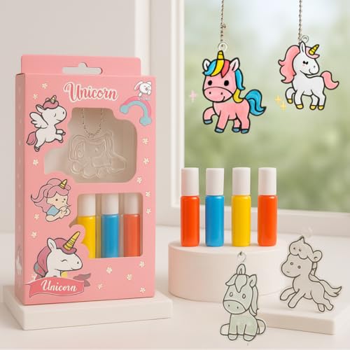 Image of Storio Unicorn Window Art Glue Painting Kit for Girls | DIY No-Mess Art Set with Templates | Creative Craft Activity Toy for Kids Age 4+ | Birthday Return Gift | Clear