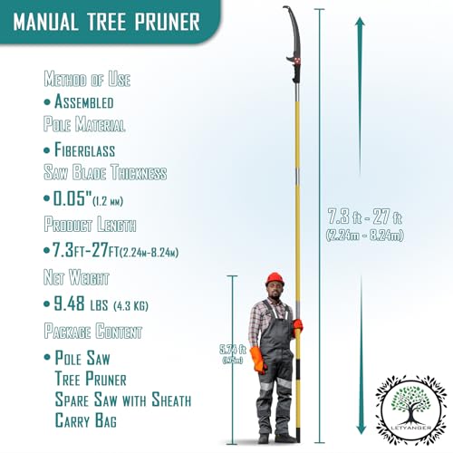 Pole Saws for Tree Trimming, 7.3-27 ft Extendable Tree Trimmers Long Handle Pruner, Sharp Steel Blade and Scissors High Branches Trimming, Tree Pruner, Tree Saw