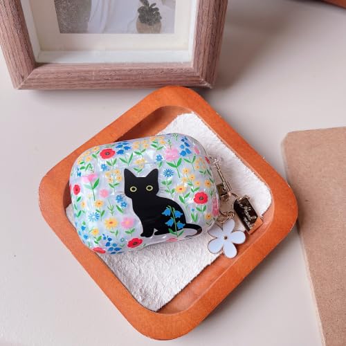 Image of MINSCOSE for AirPods Pro 3 Glitter Case,Cute Cat Flower Shell Pattern Design with Girly Keychain,Soft TPU Protective Shockproof Cover with Cleaner Kit for Girls Women for AirPods Pro 3-Cat