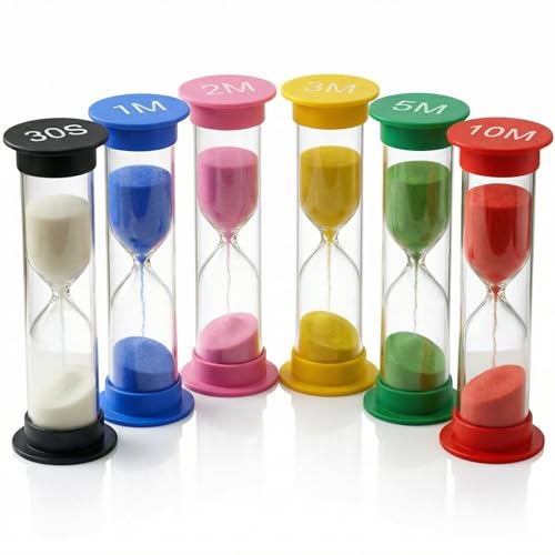 Sanduhr Timer Set - 6-teiliges Sanduhr-Set für Kinder mit 30 Sekunden 1 2 3 5 & 10 Minuten - Lern- & Spieltimer zum Bürsten Lernen & Alltag