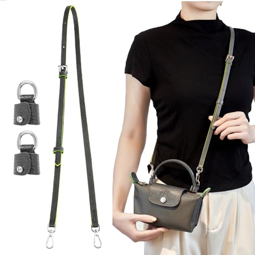 Image of Bag Leather Strap Replacement Crossbody Shoulder Straps for xs MINI Pouch, No Damage Conversion Kits Accessories (MINI-Graphite Grey-Silver)
