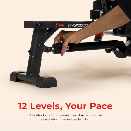 Image of Sunny Health & Fitness Smart Full Motion Rower | 12 Resistance Levels, Dual-Arm Design, SunnyFit App, 400 LB Capacity, Optional Back-Assist Core Trainer