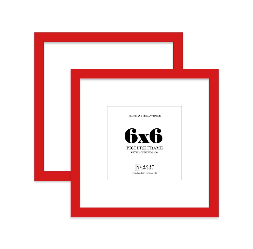 6x6 Red Picture Frame with Mount for 4x4 Photos, Prints - Modern Square Wall Frame, Set of 2